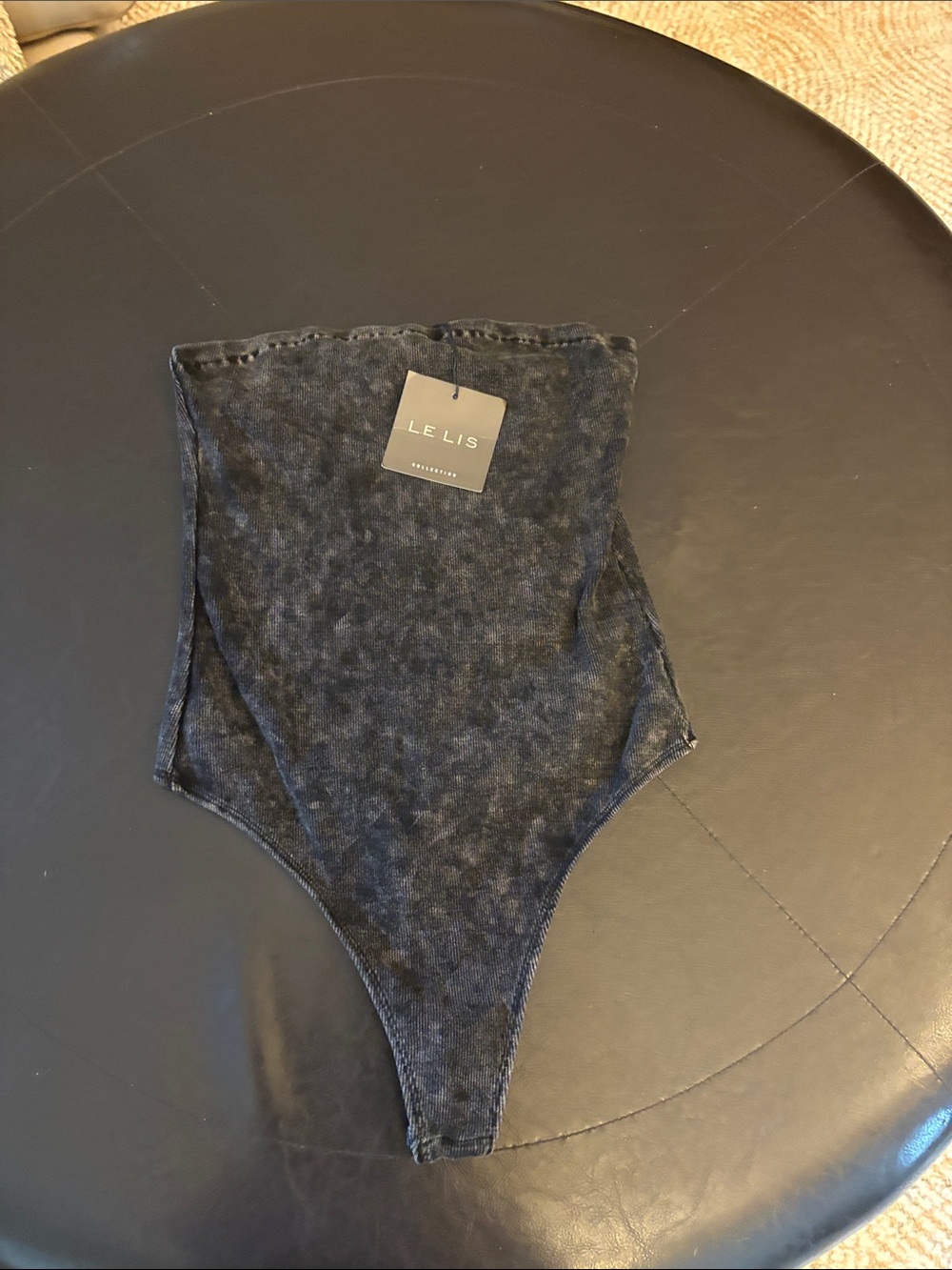 Le Lis Black Acid-Wash High-Cut Bodysuit
